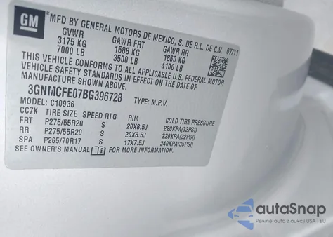 2011 Chevrolet Avalanche 1500 Lt1 from USA, damaged, VIN 3GNMCFE07BG396728